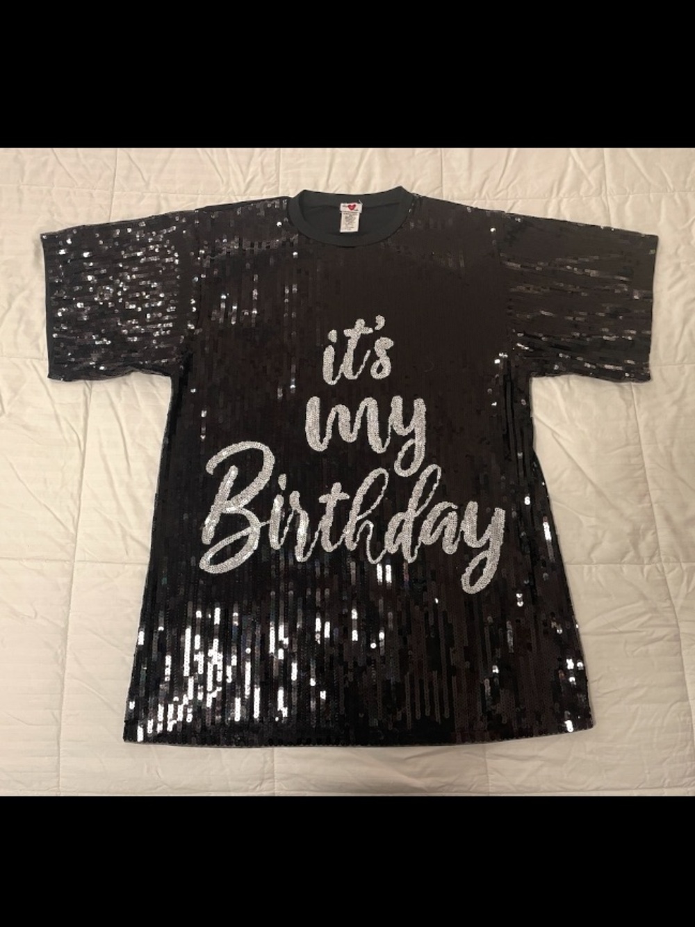 NWOT Heart & Heels Sequin Dress It's My Birthday Sparkly Black Silver Size L/XL